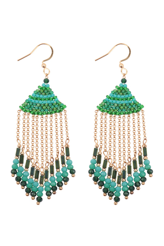 Boho Chain Fringe Drop Hook Earrings Tur2uoise