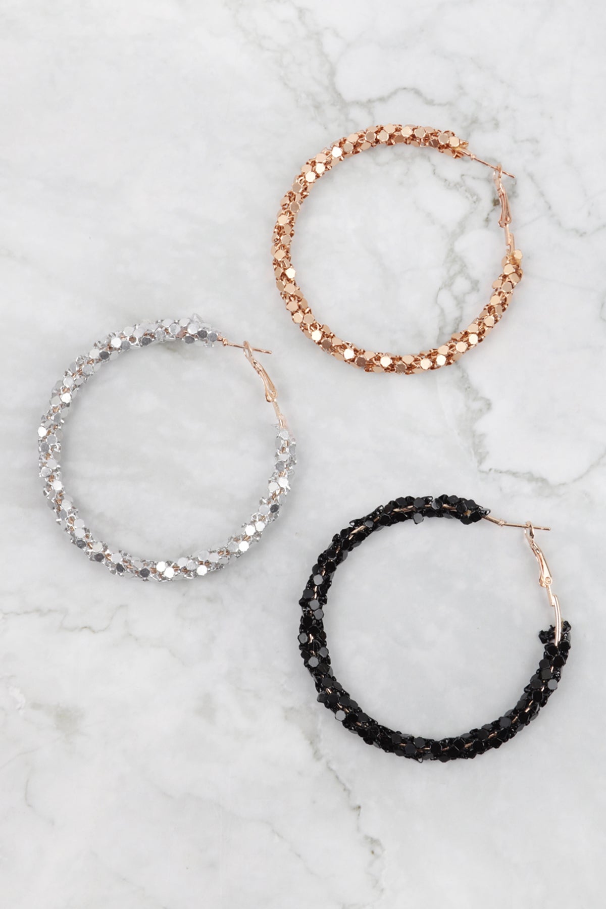 Rhinestone Wrapped Hoop Earrings Black
