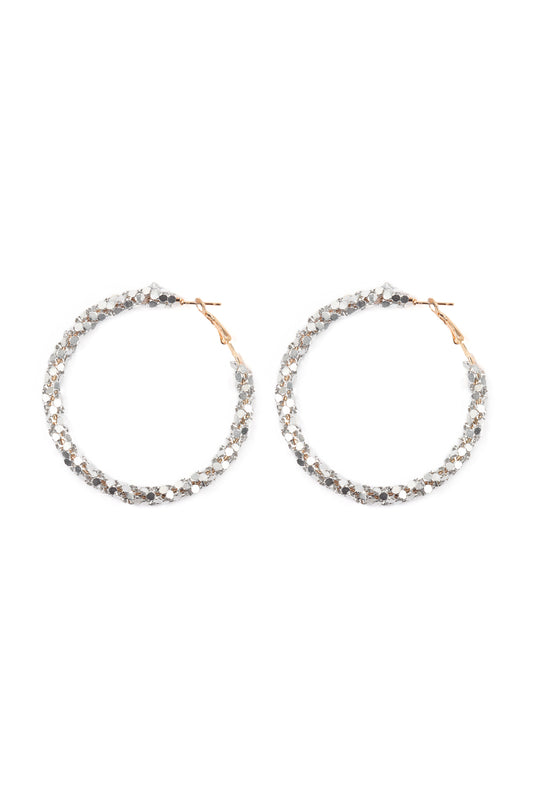 Rhinestone Wrapped Hoop Earrings Silver