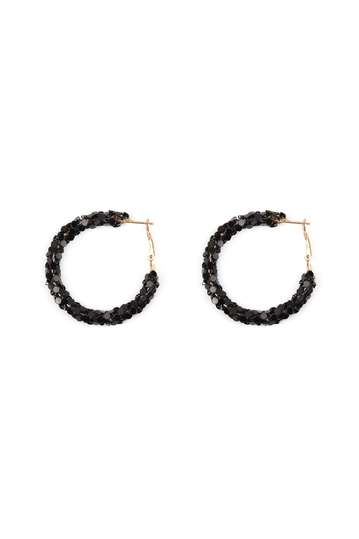 Wrap Pin Catch Hoop Earrings Black