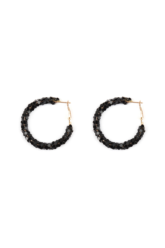 Wrap Pin Catch Hoop Earrings Black