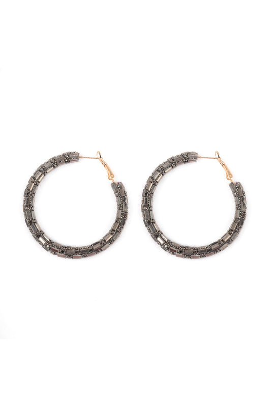 Multi Stone Wrap Beads Hoop Earrings Hematite