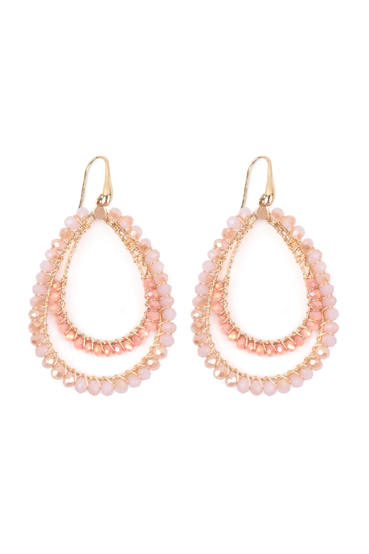 Boho Layered Rondelle Beads Teardrop Hook Earrings Pink