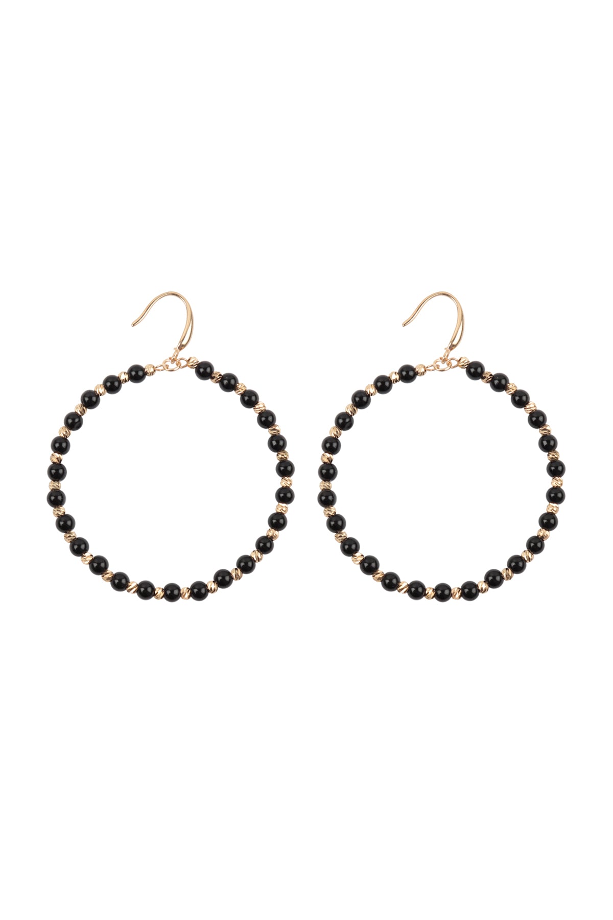 Textured Round Beads Hoop Earrings Black