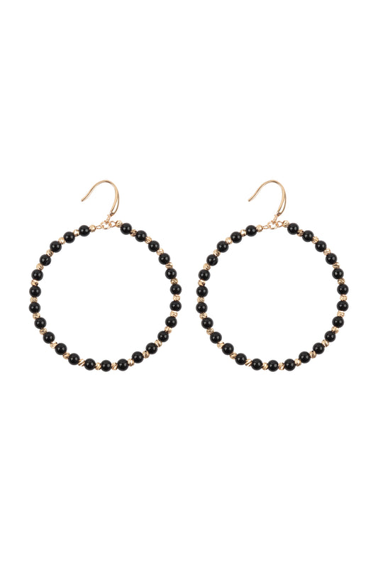 Textured Round Beads Hoop Earrings Black
