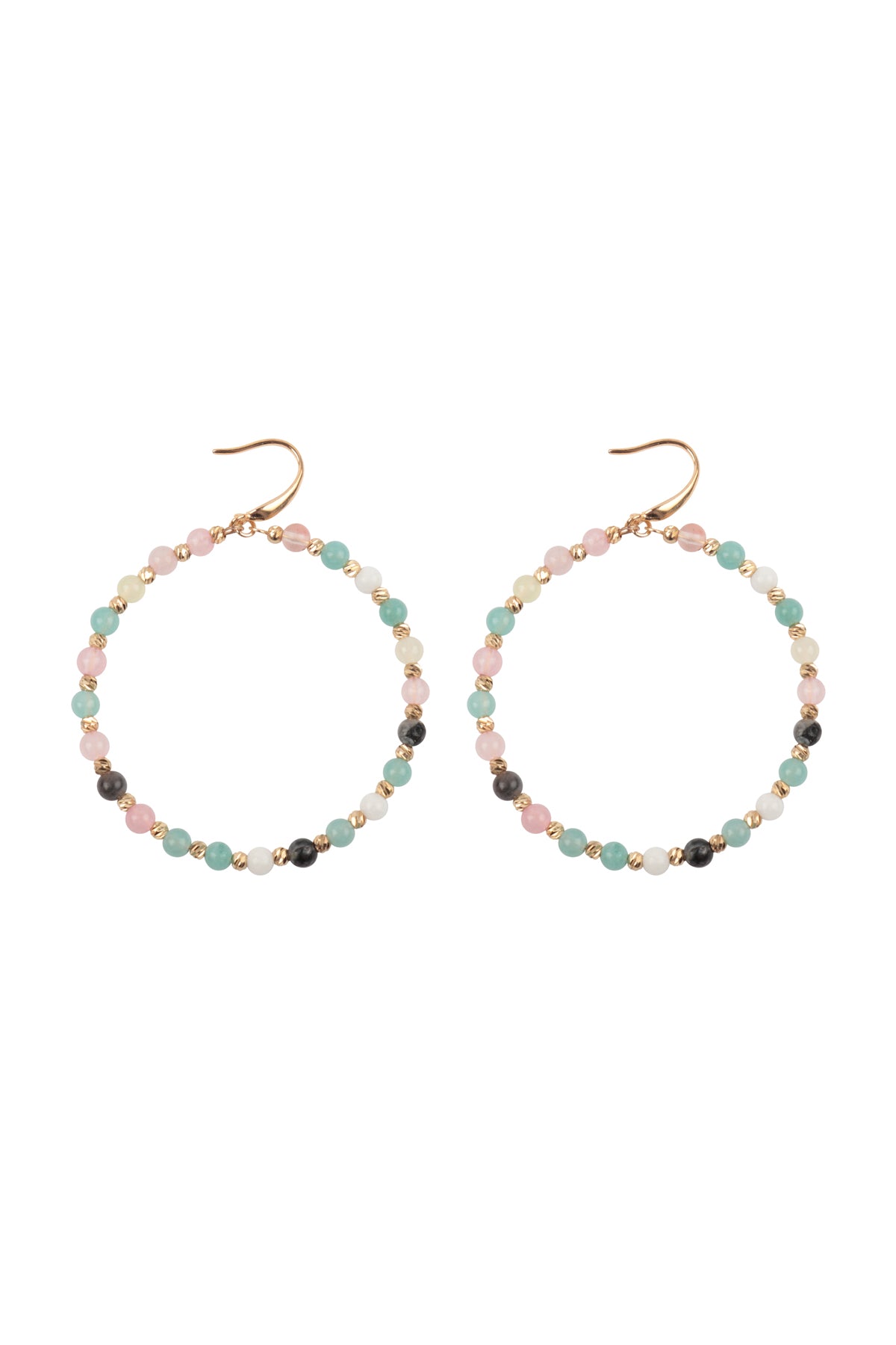 Textured Round Beads Hoop Earrings Multicolor