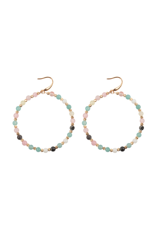 Textured Round Beads Hoop Earrings Multicolor