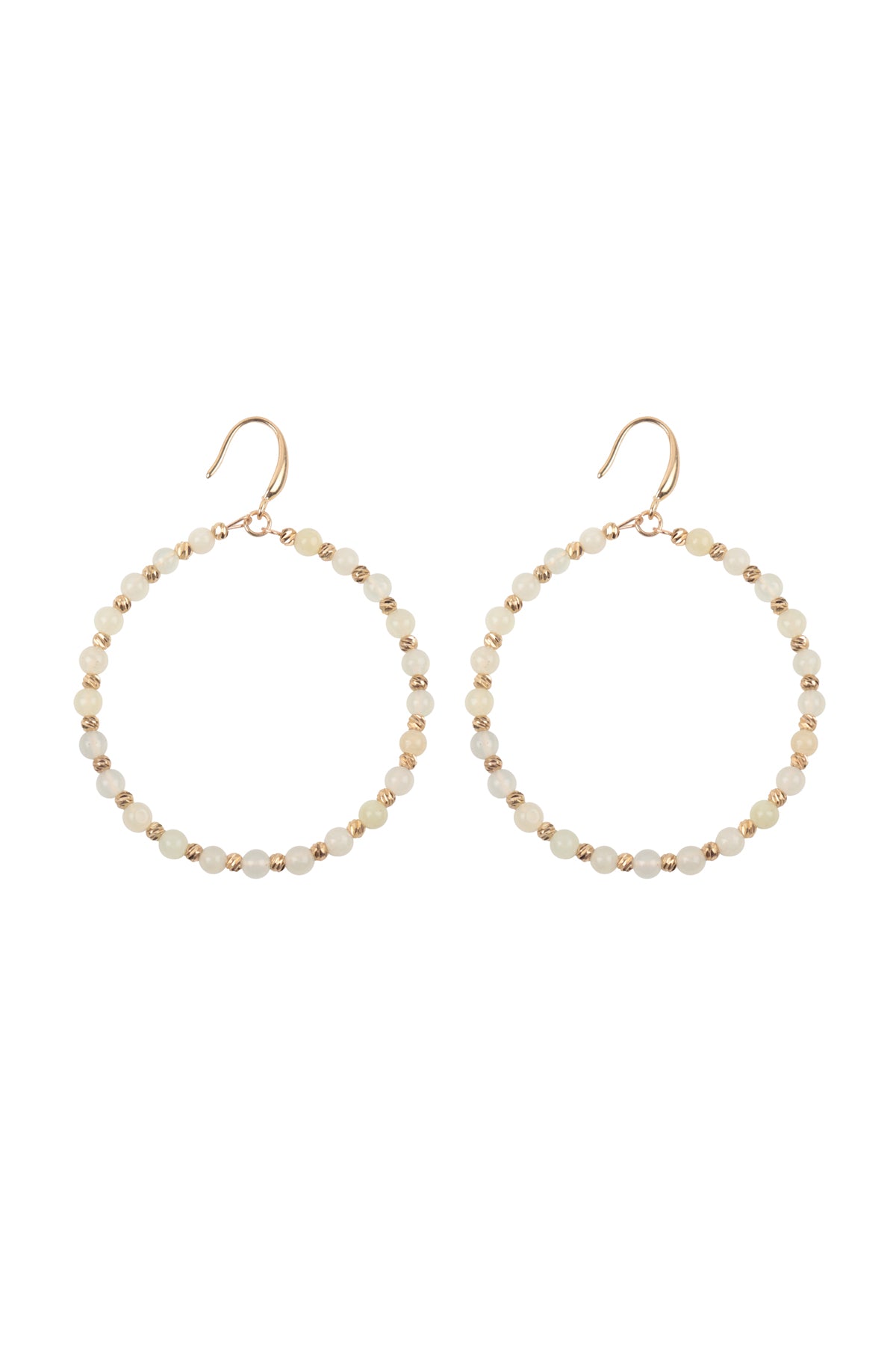 Textured Round Beads Hoop Earrings Natural