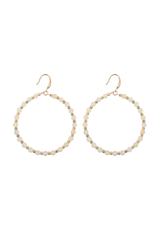 Textured Round Beads Hoop Earrings Natural