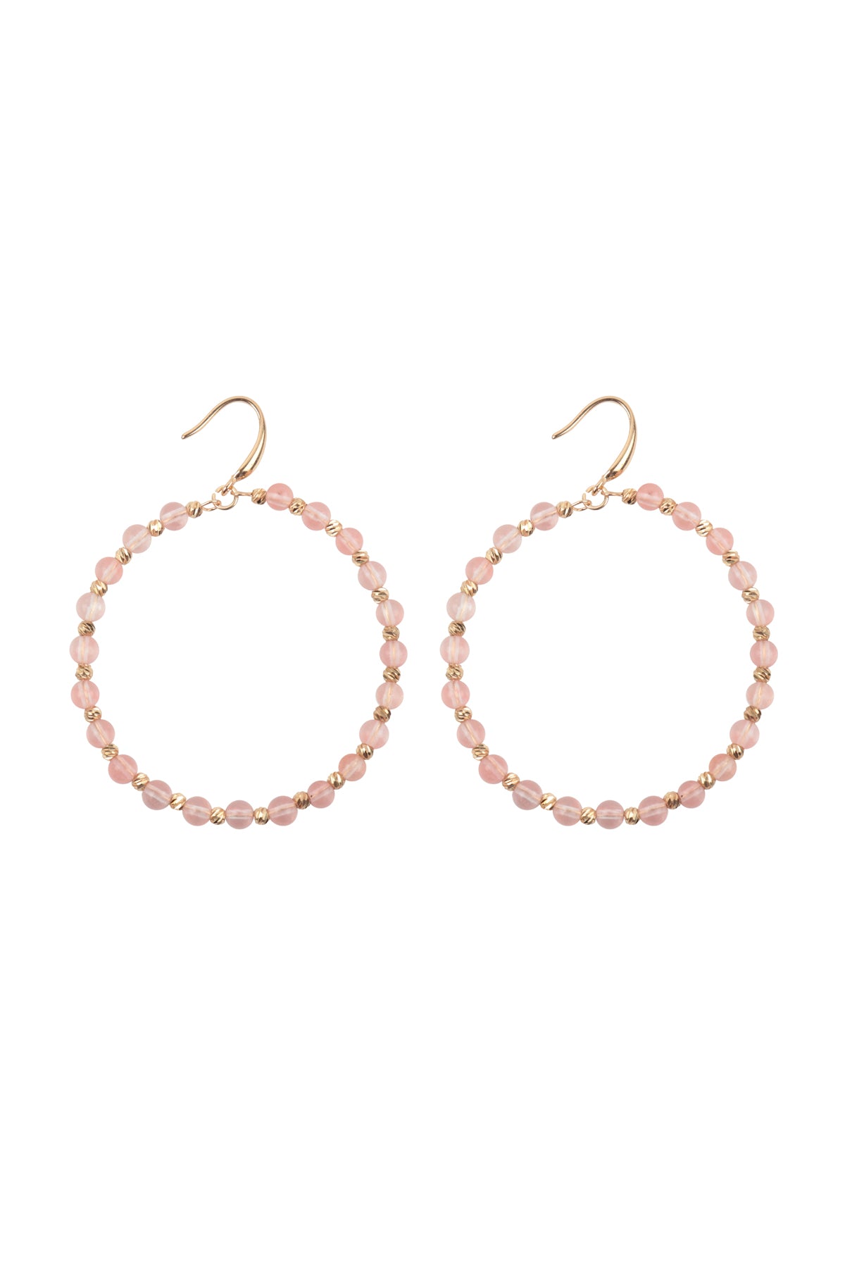 Textured Round Beads Hoop Earrings Pink
