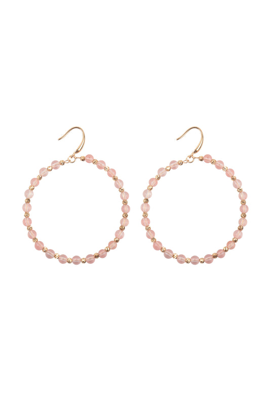 Textured Round Beads Hoop Earrings Pink
