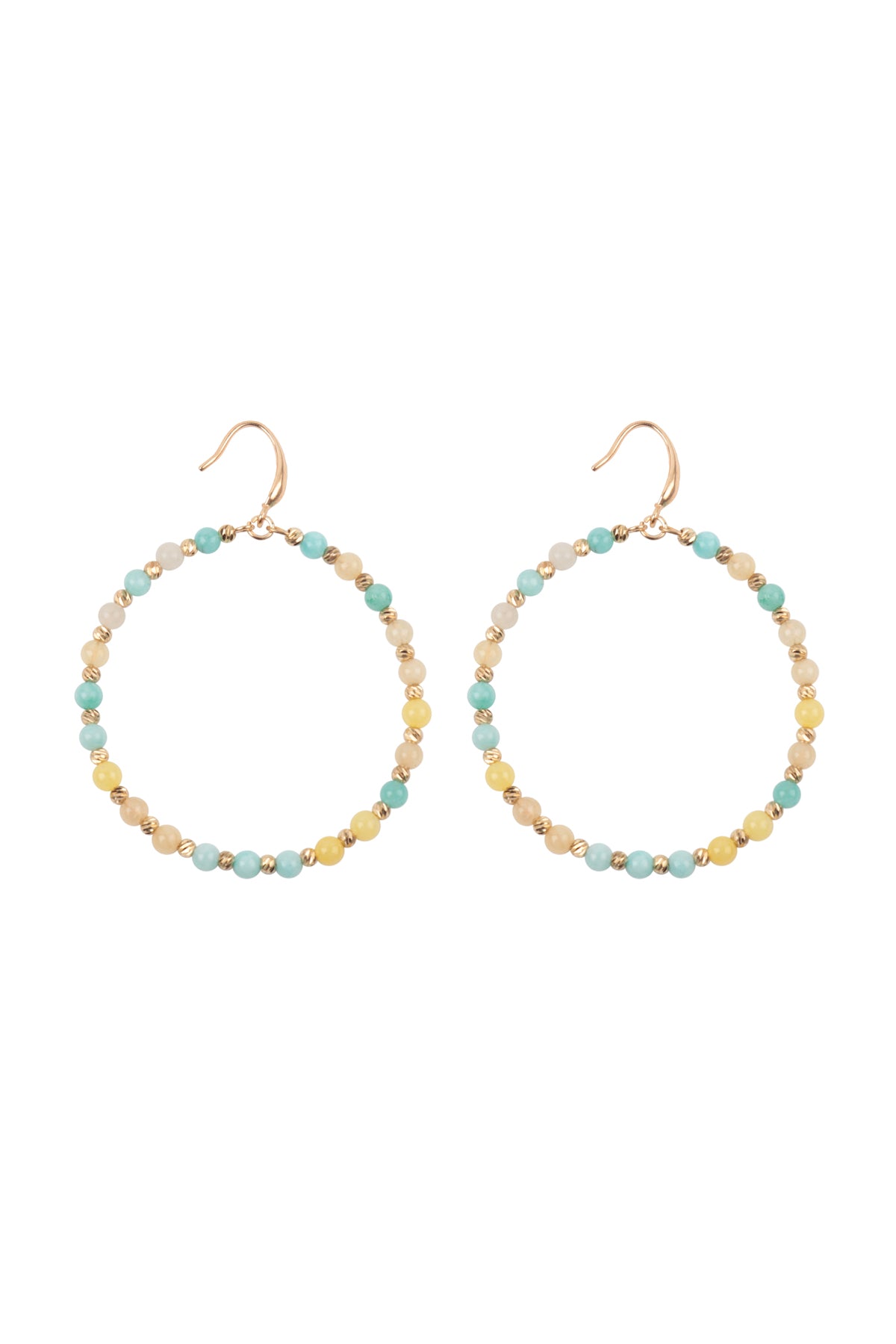 Textured Round Beads Hoop Earrings Amazonite