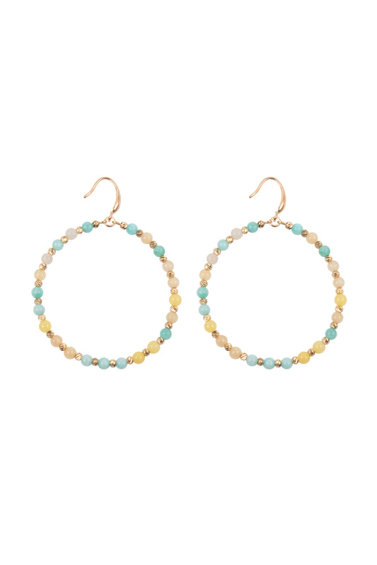 Textured Round Beads Hoop Earrings Amazonite