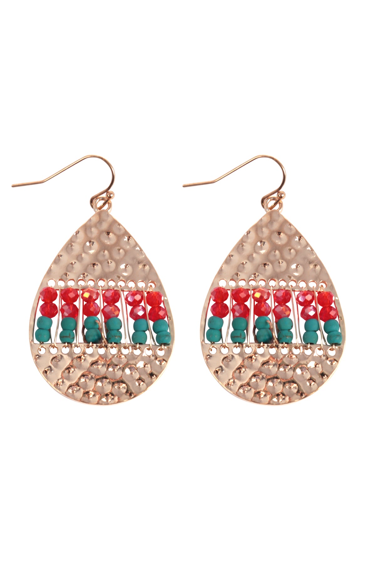 Textured Teardrop Shape Beaded Hook Earrings Gold