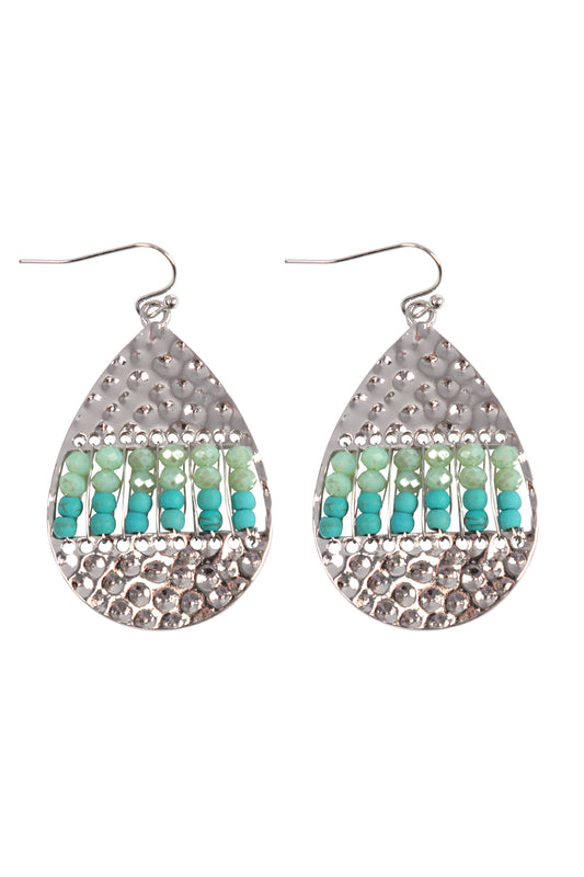 Textured Teardrop Shape Beaded Hook Earrings