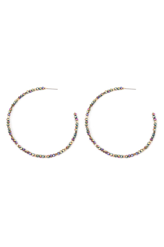 Rondelle Beads Hoop Earrings Hematite AB