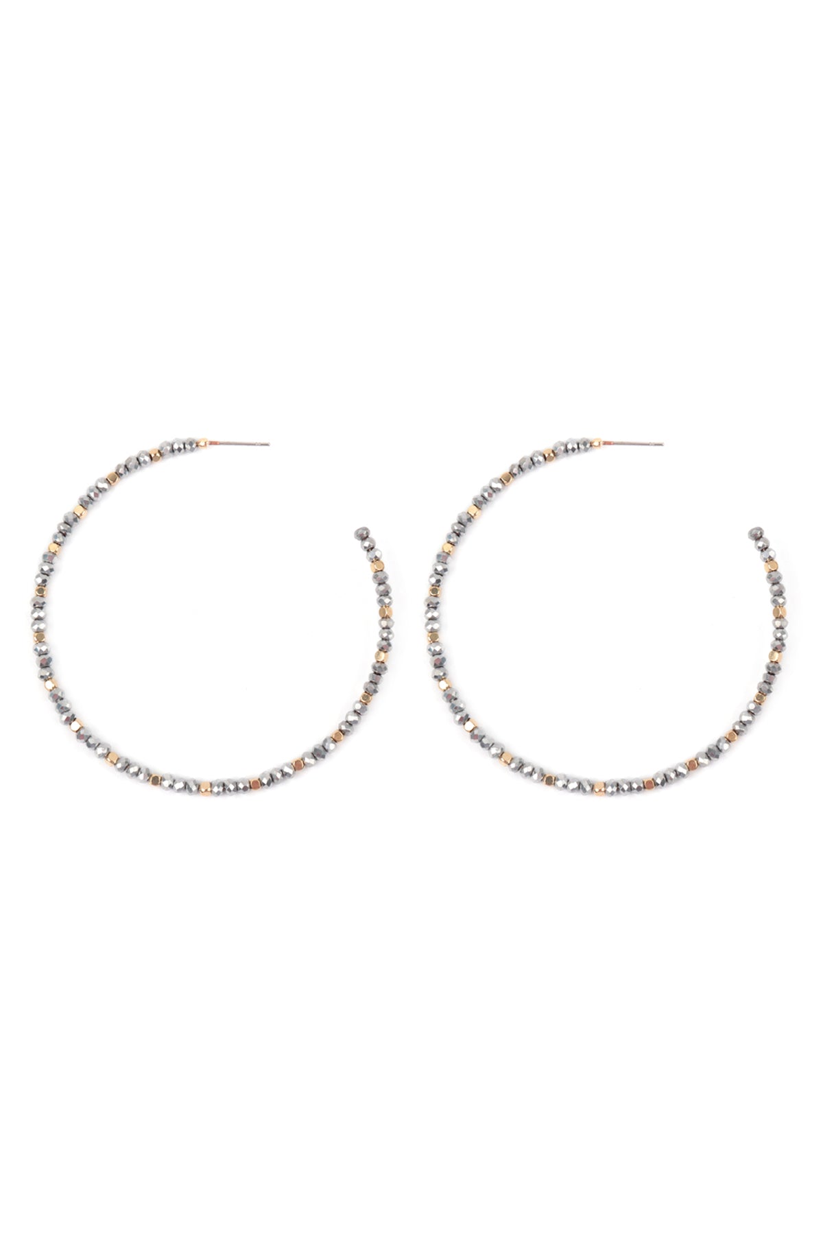 Rondelle Beads Hoop Earrings Silver