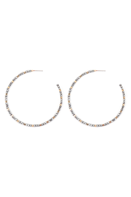 Rondelle Beads Hoop Earrings Silver