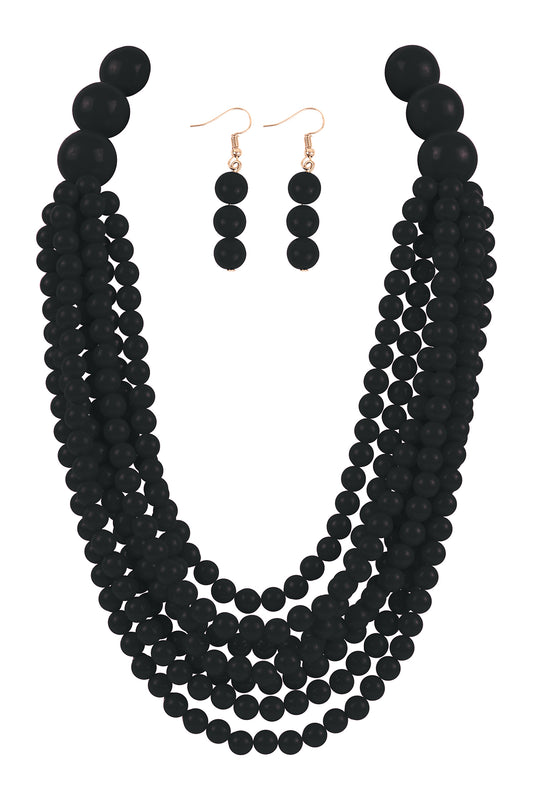 Round Bead Layered Statement Necklace and Earrings Set