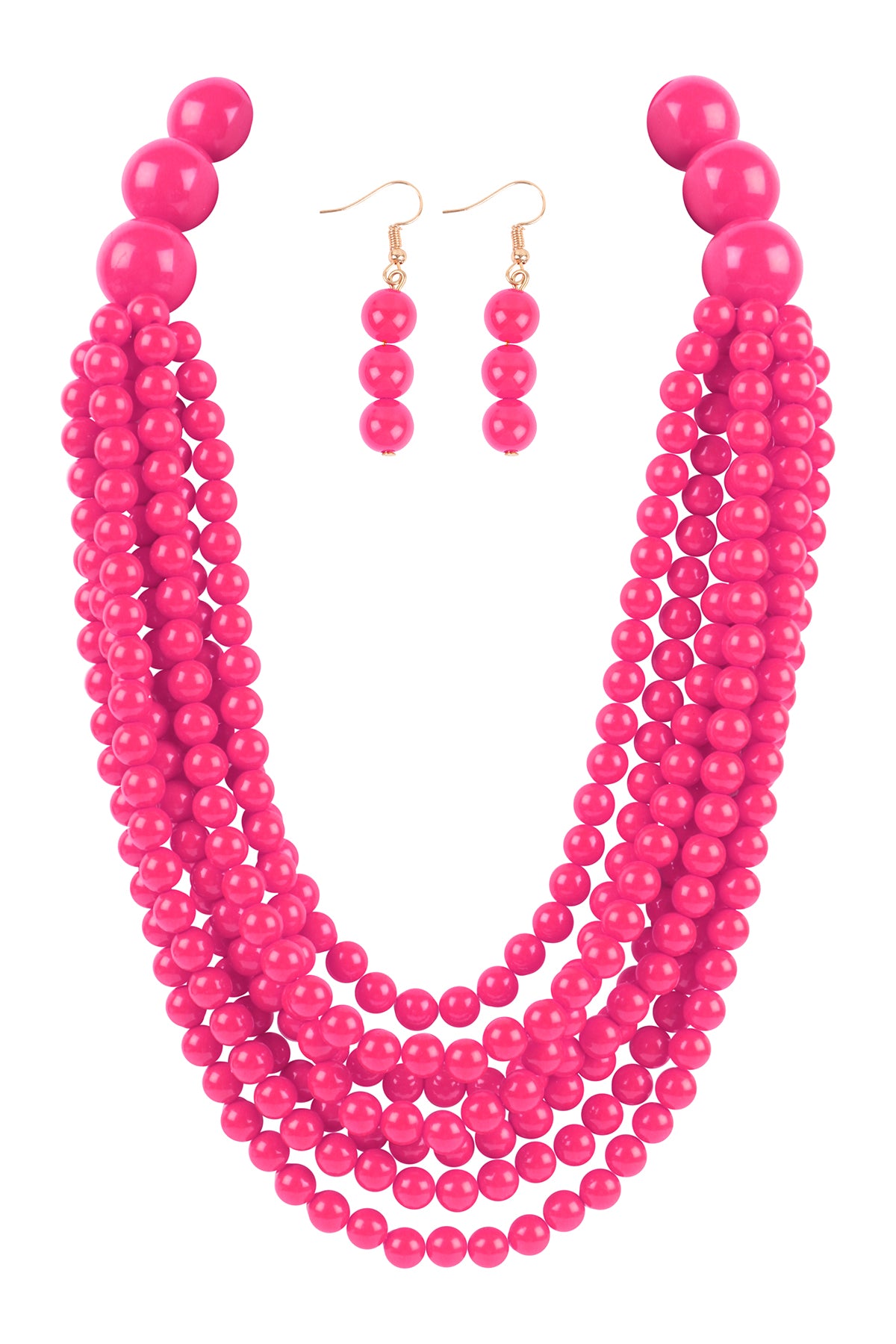 Round Bead Layered Statement Necklace and Earrings Set