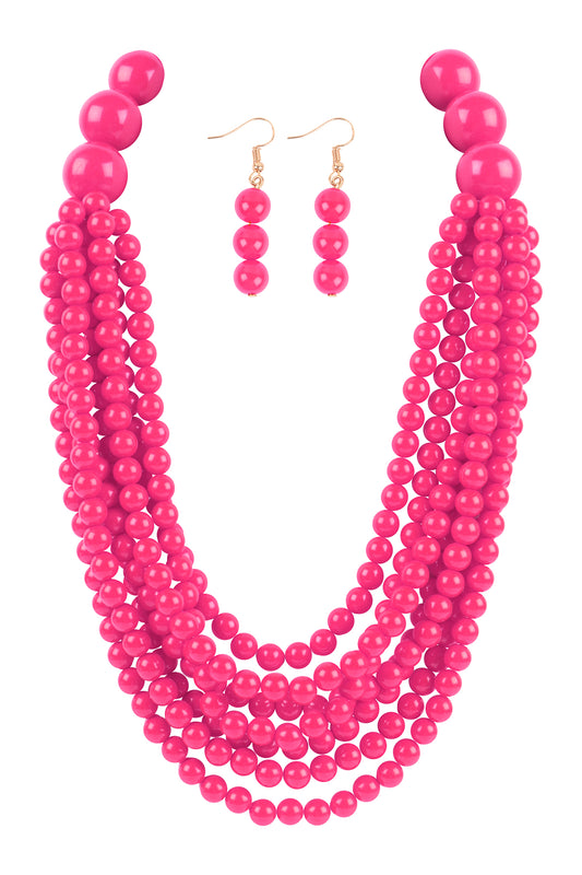 Round Bead Layered Statement Necklace and Earrings Set