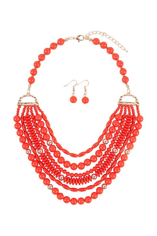 Layered Bib Bohemian Statement Necklace and Earrings Set