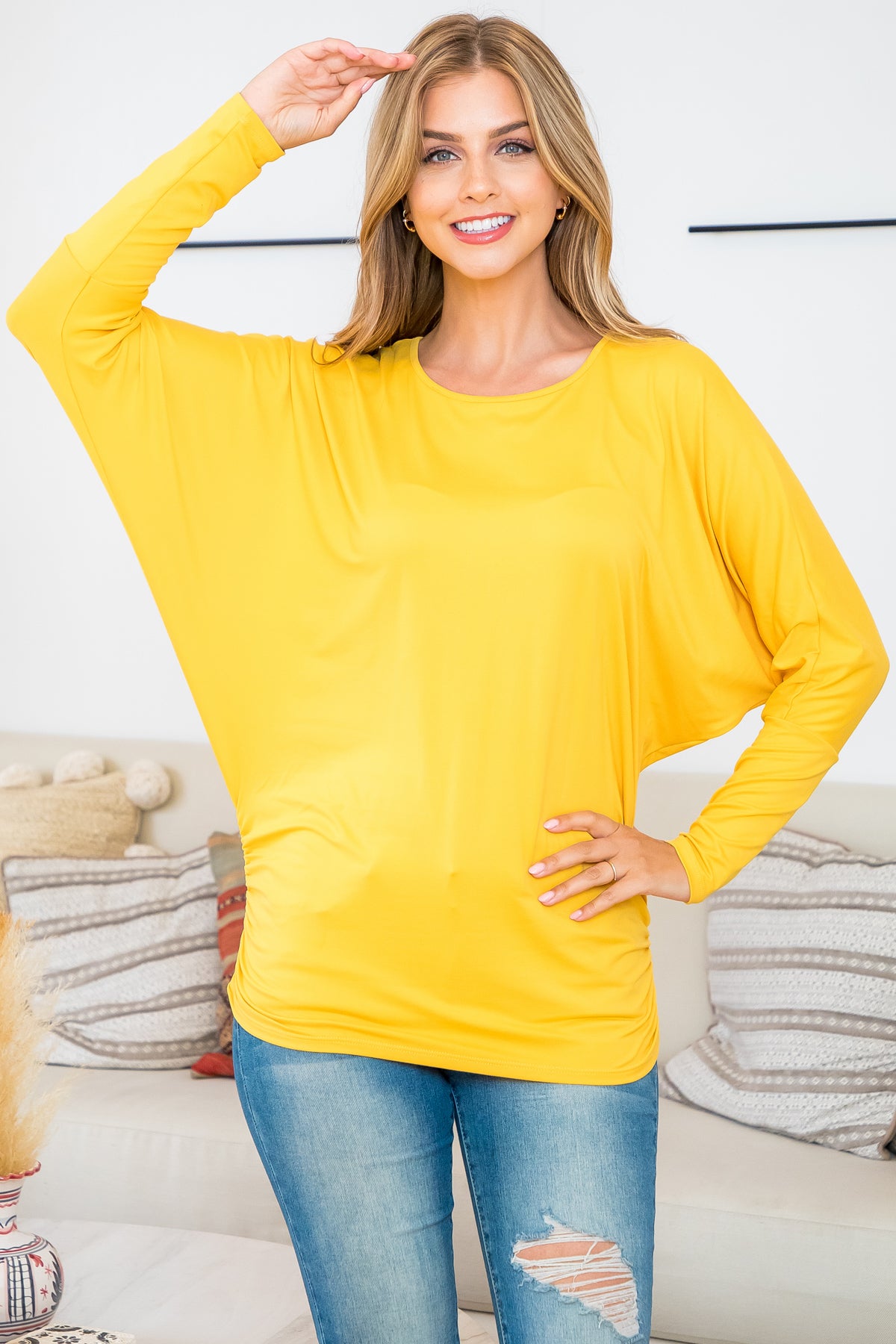 Solid Long Dolman Sleeve Tunnel Detail Top
