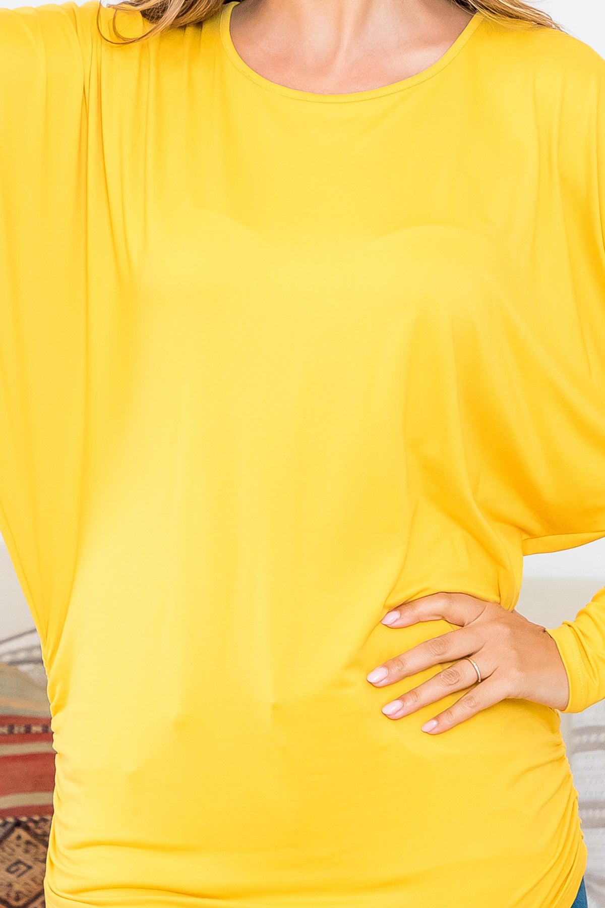 Plus Size Solid Long Dolman Sleeve Top