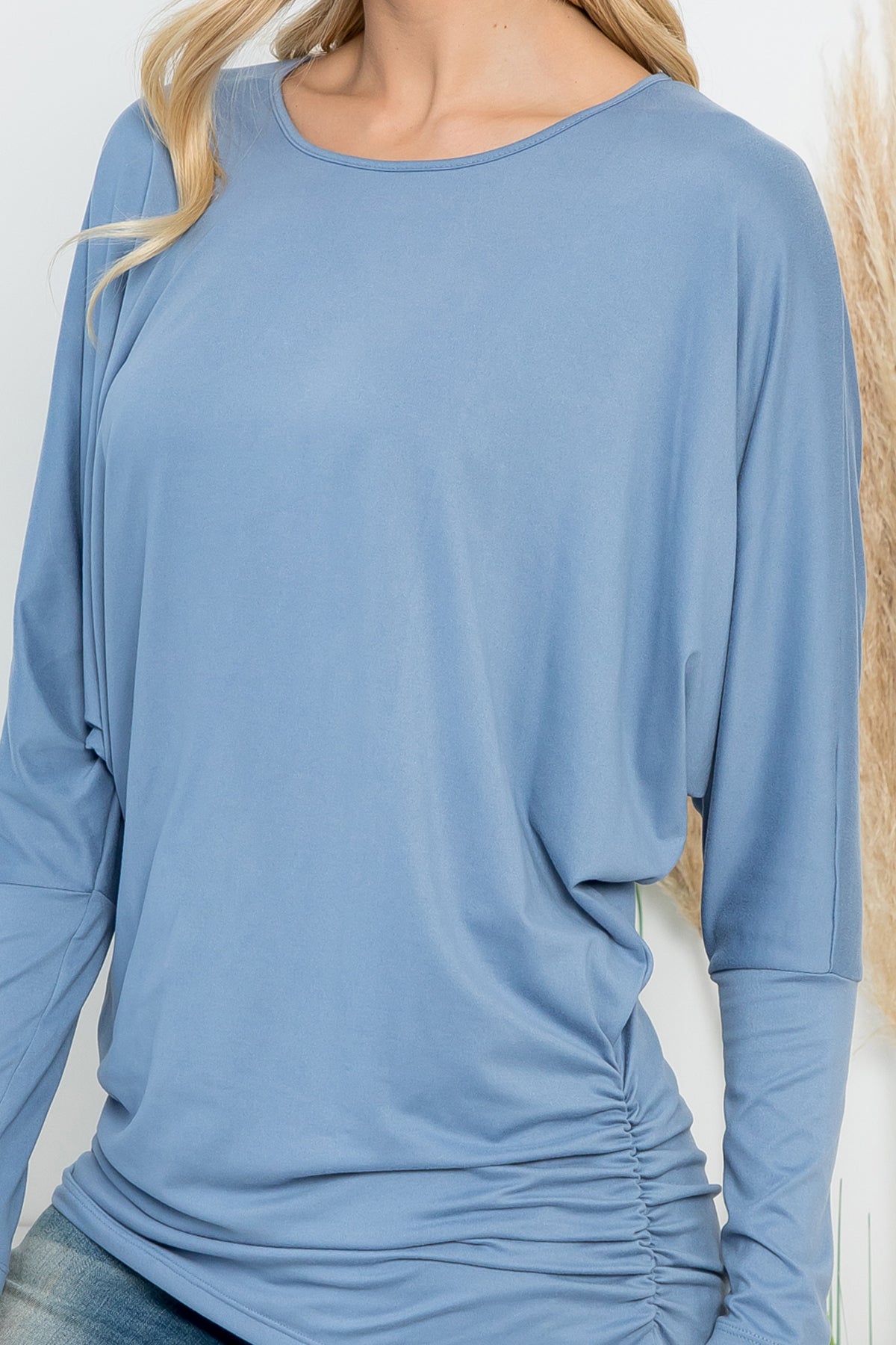 Plus Size Solid Long Dolman Sleeve Top