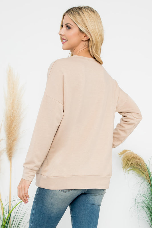 Plus Size Long Sleeve French Terry Kangaroo Pocket Top