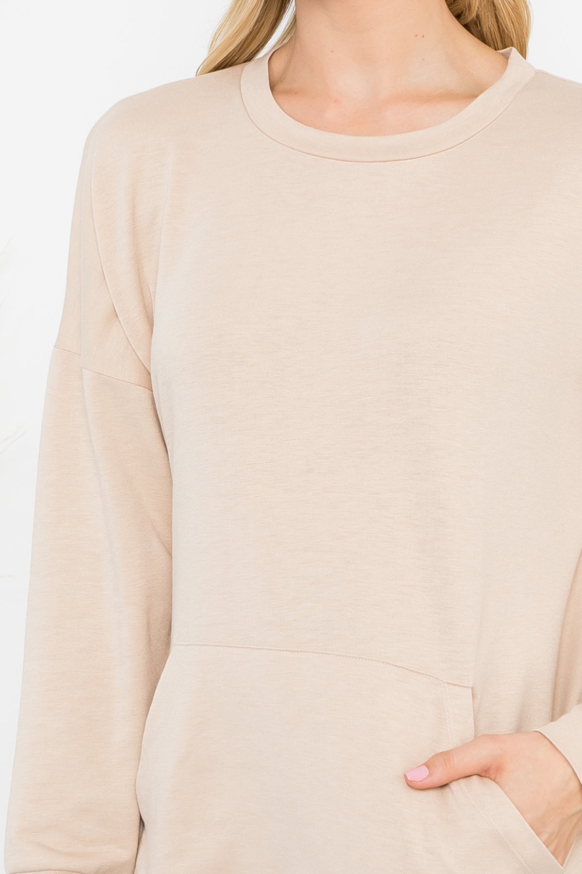 Plus Size Long Sleeve French Terry Kangaroo Pocket Top
