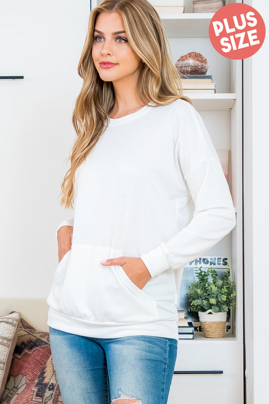 Plus Size Long Sleeve French Terry Kangaroo Pocket Top
