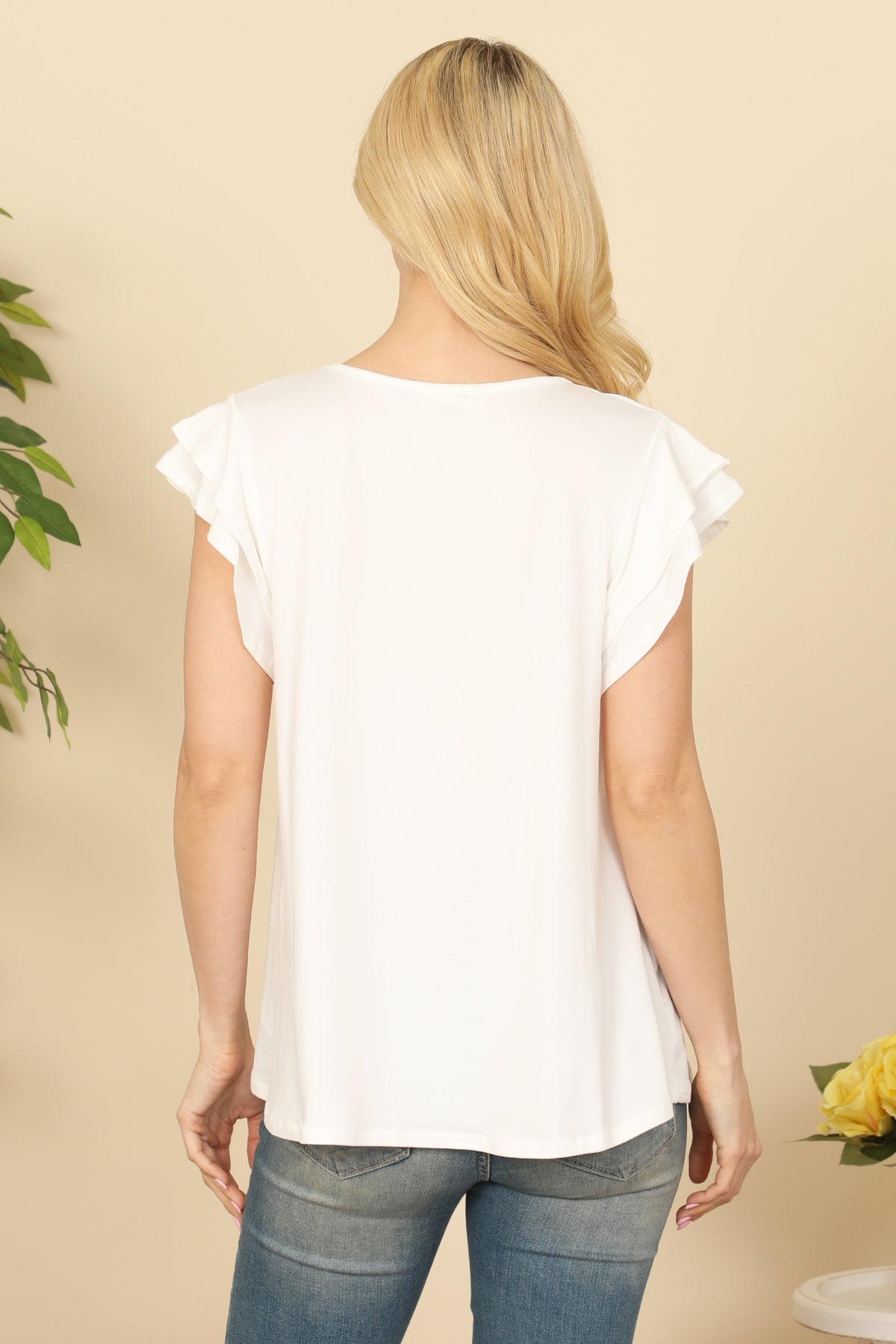 Layered Ruffle Short Sleeve Solid Top