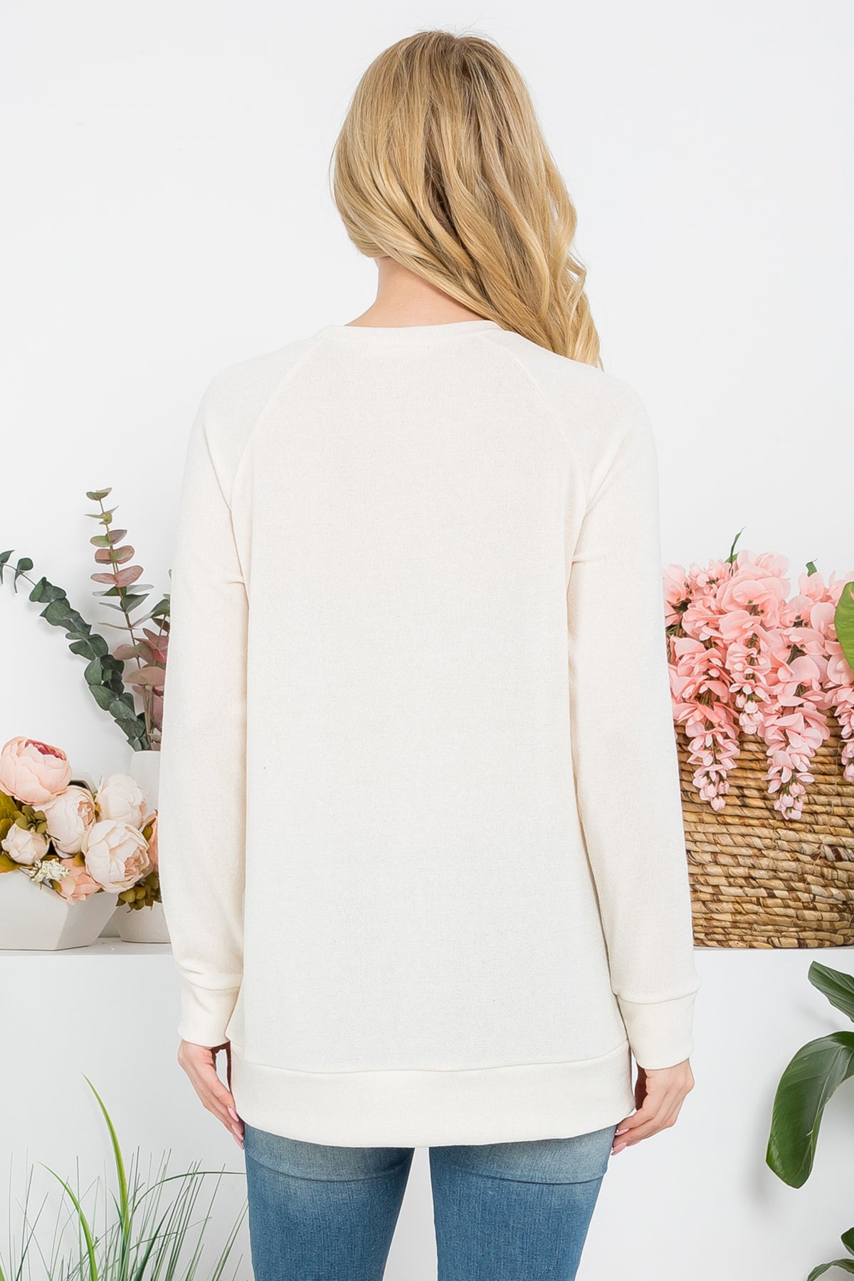 Plus Size Knit Front Pocket Long Sleeved Top