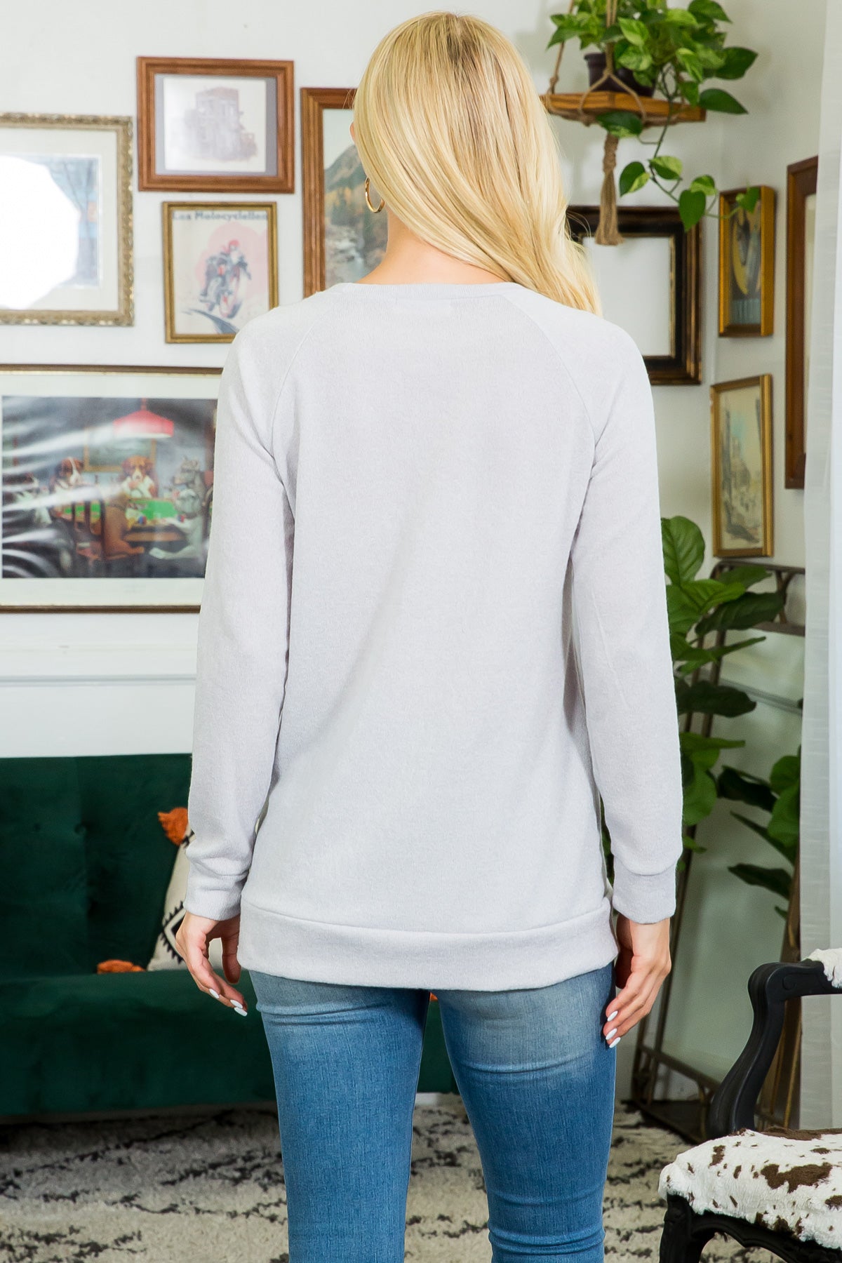 Plus Size Knit Front Pocket Long Sleeved Top