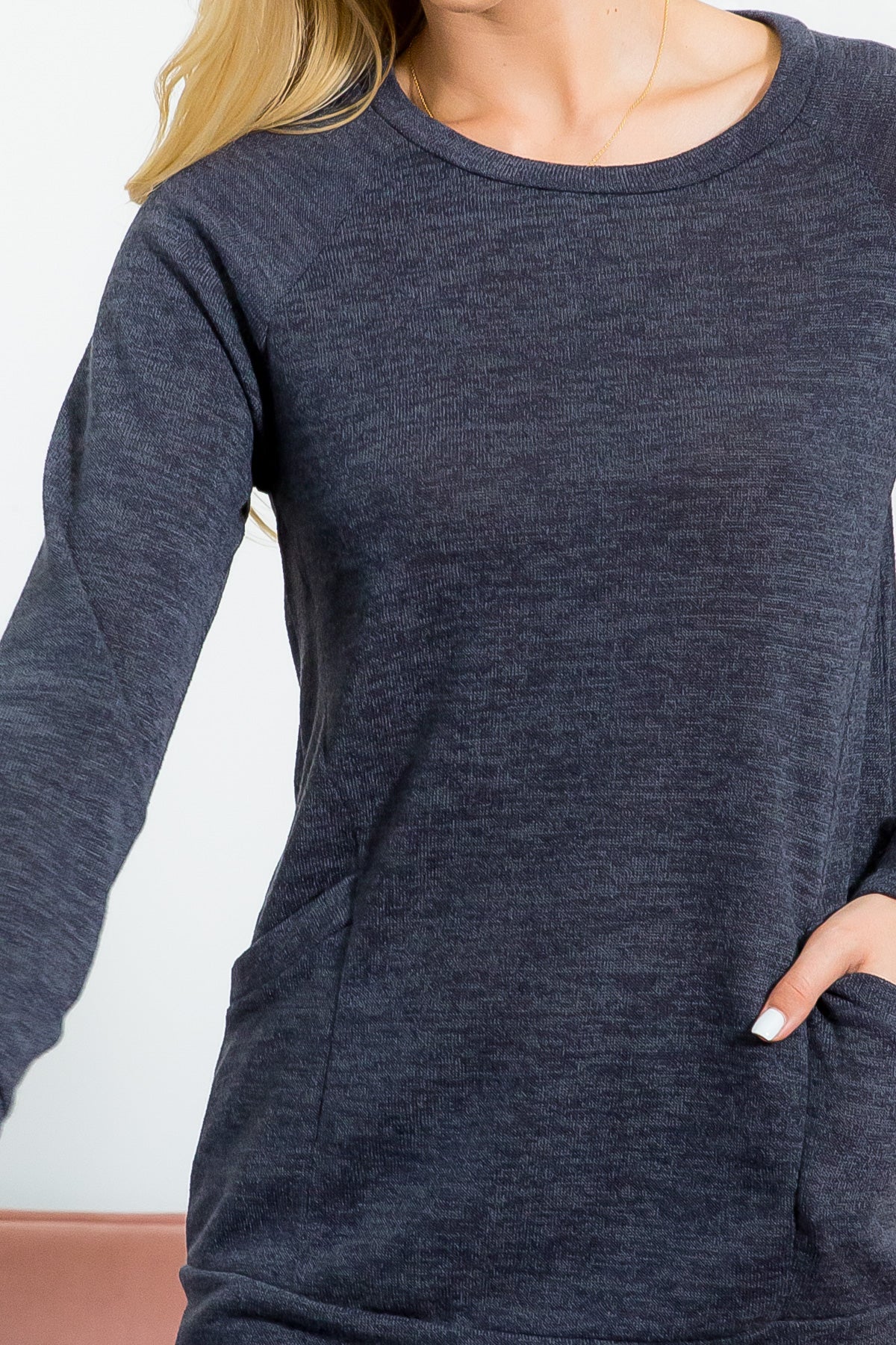 Plus Size Knit Front Pocket Long Sleeved Top