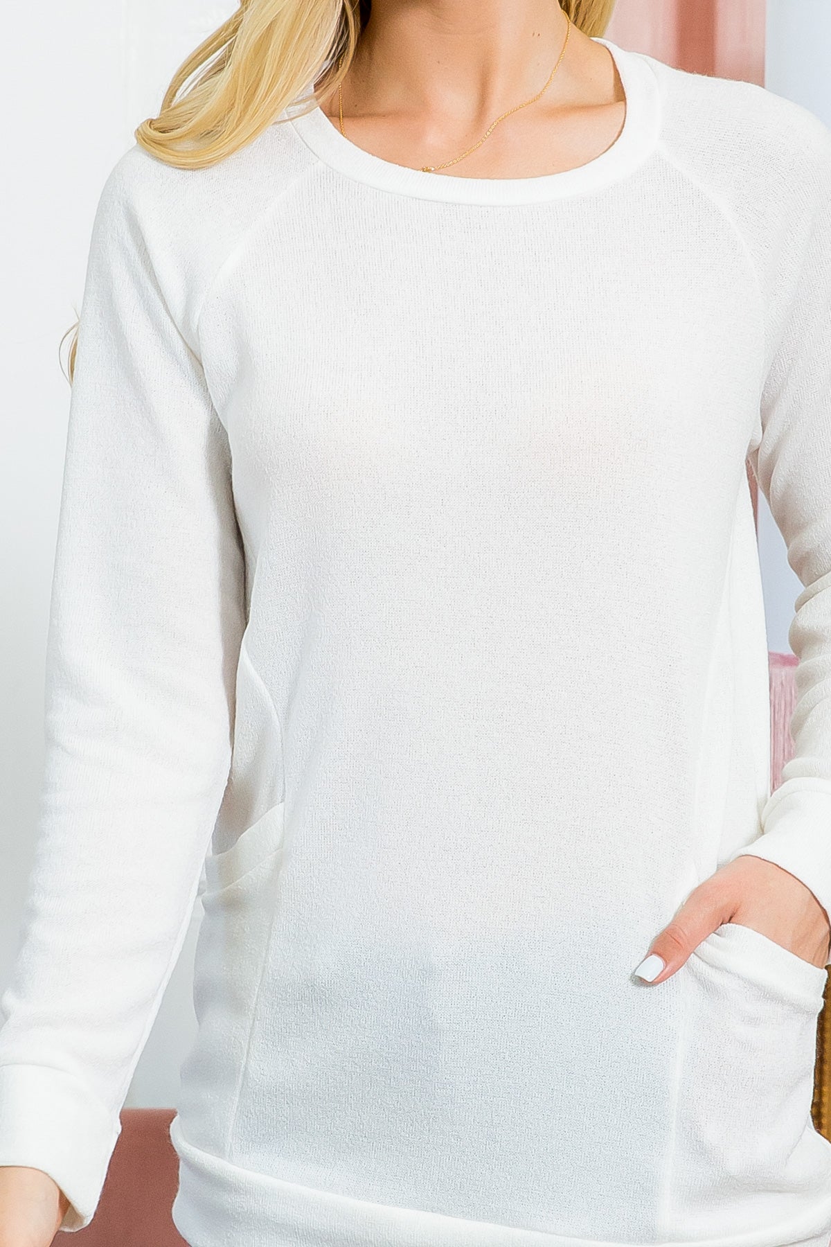 Plus Size Knit Front Pocket Long Sleeved Top