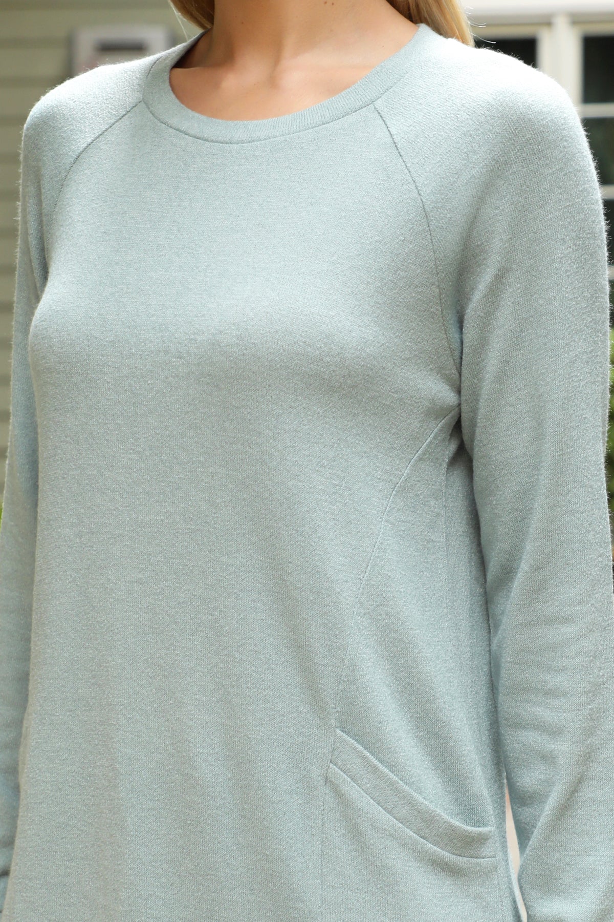 Plus Size Knit Front Pocket Long Sleeved Top
