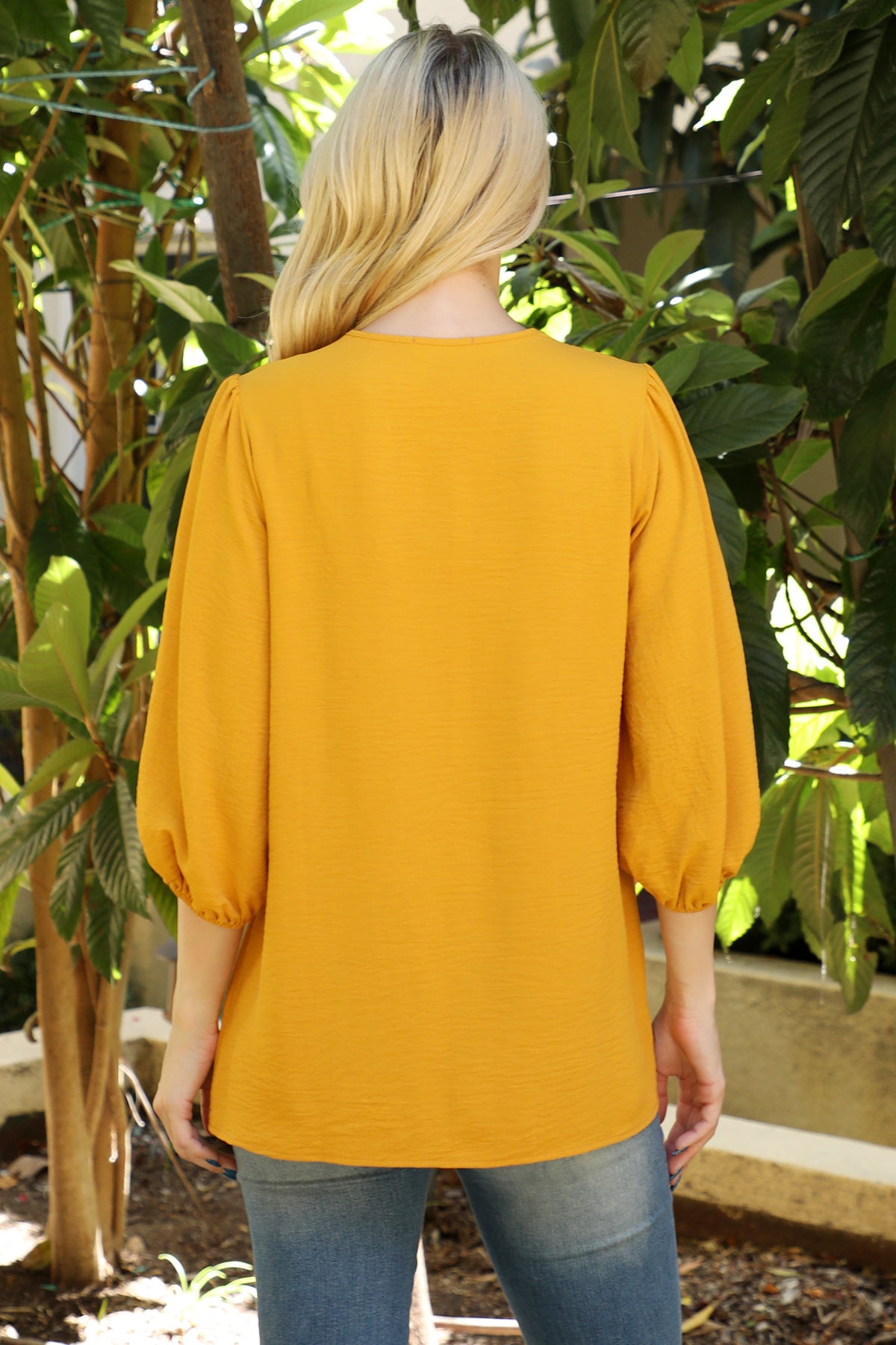 Plus Size V-Neck Band Elastic Tunnel Sleeve Woven Top
