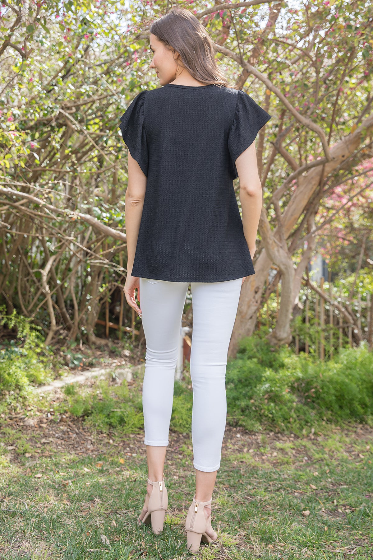 Plus Size Butterfly Sleeve Textured Solid Top