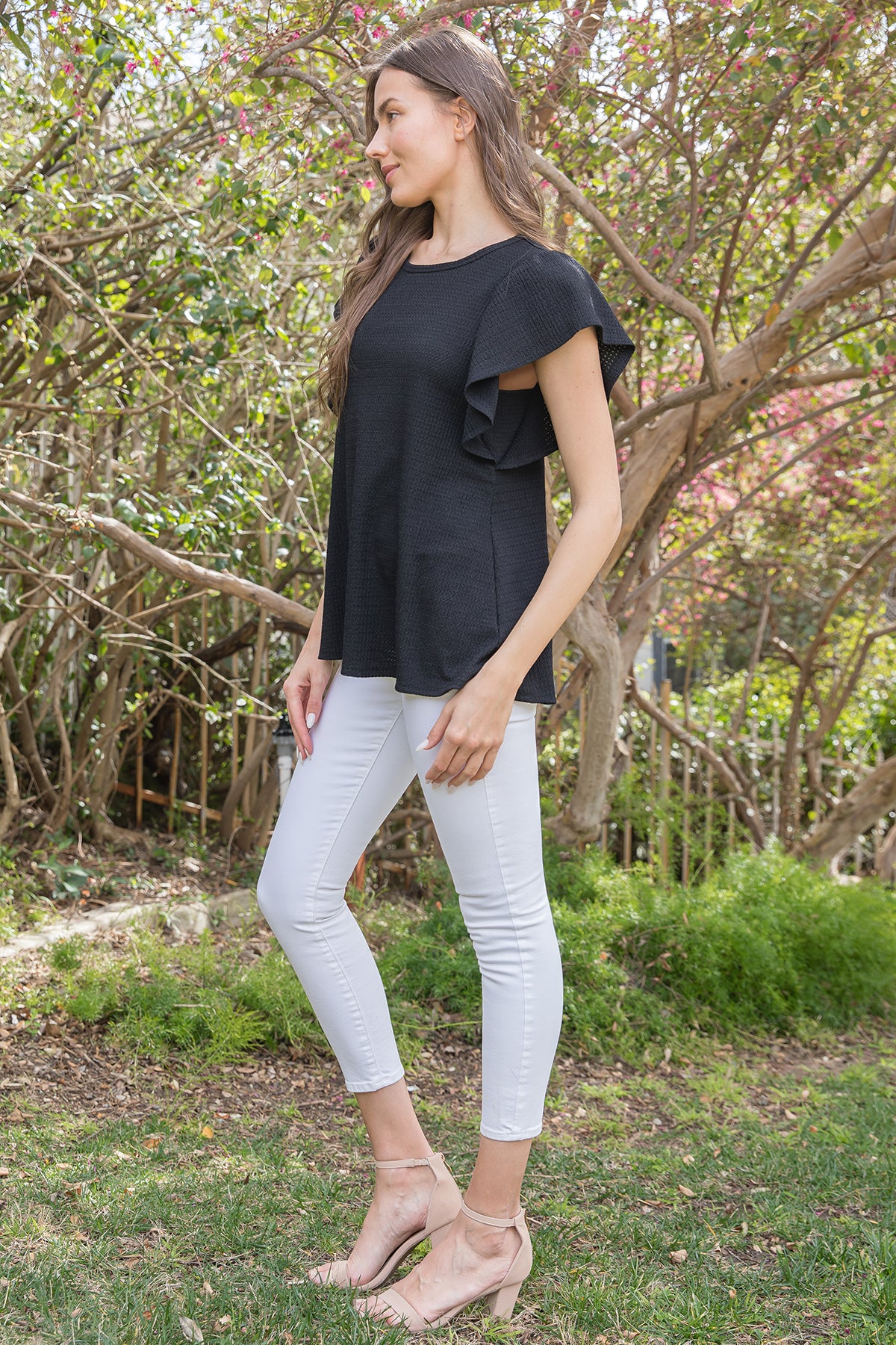 Butterfly Sleeve Textured Solid Top