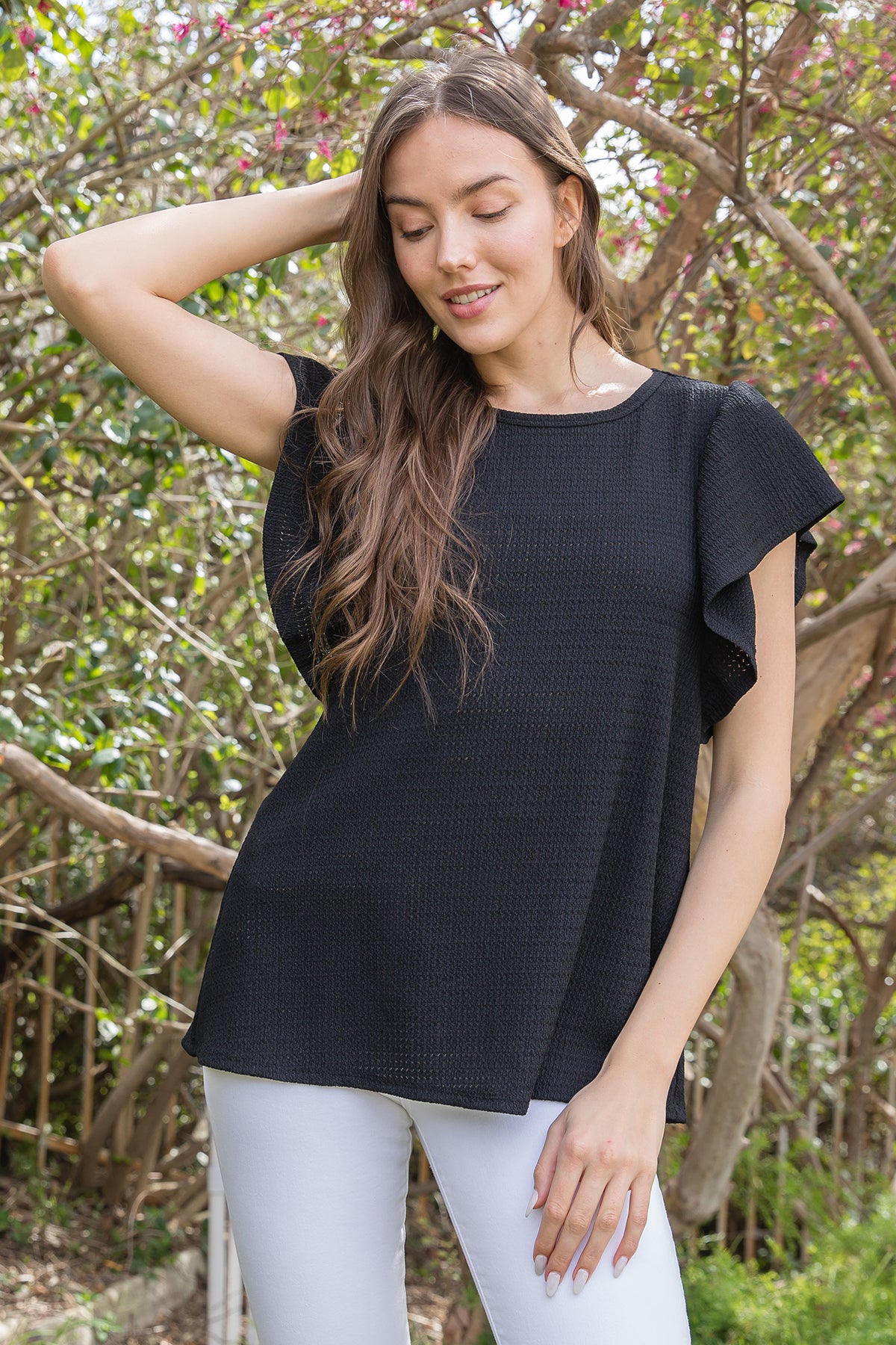 Plus Size Butterfly Sleeve Textured Solid Top