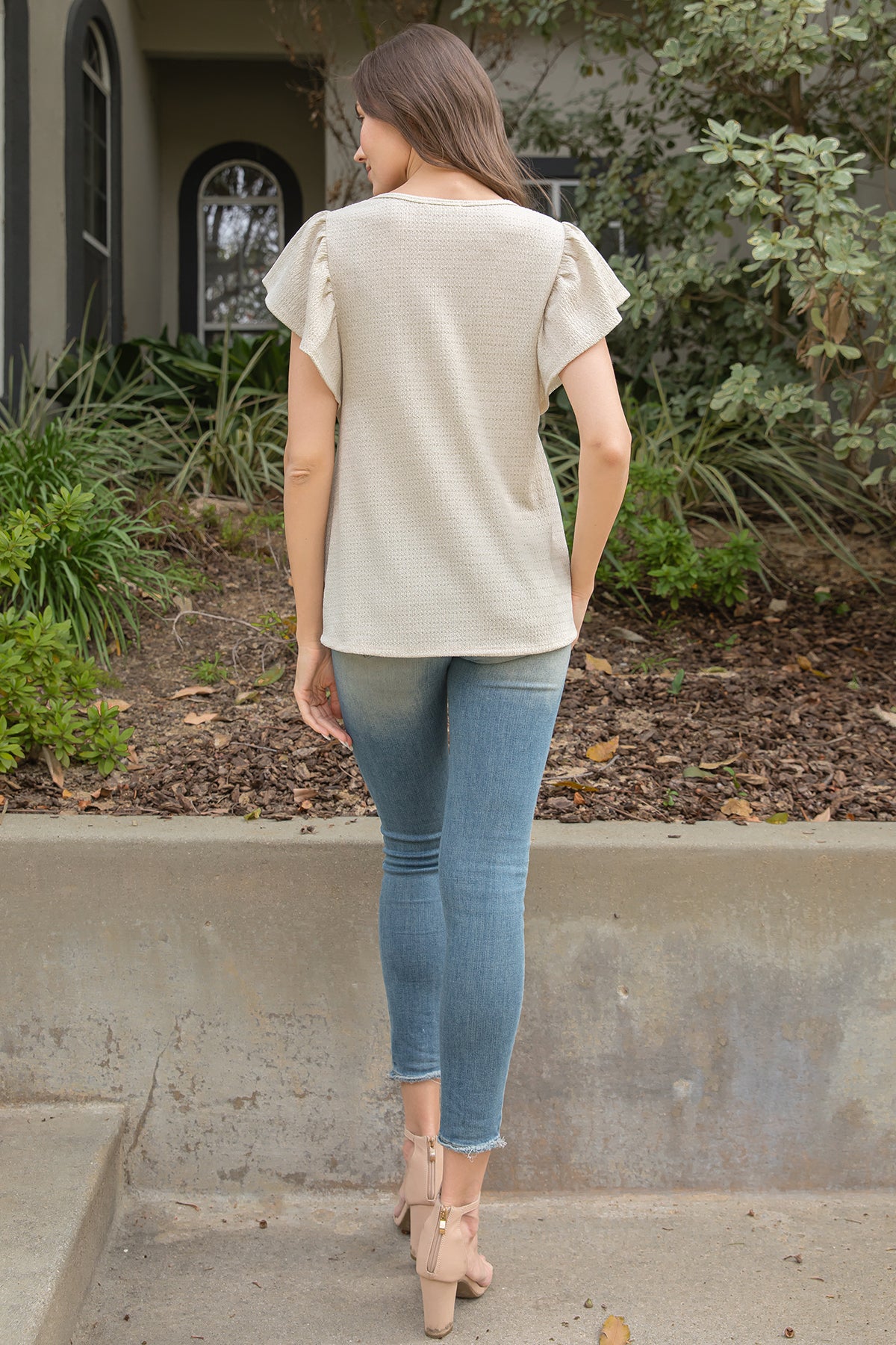 Plus Size Butterfly Sleeve Textured Solid Top