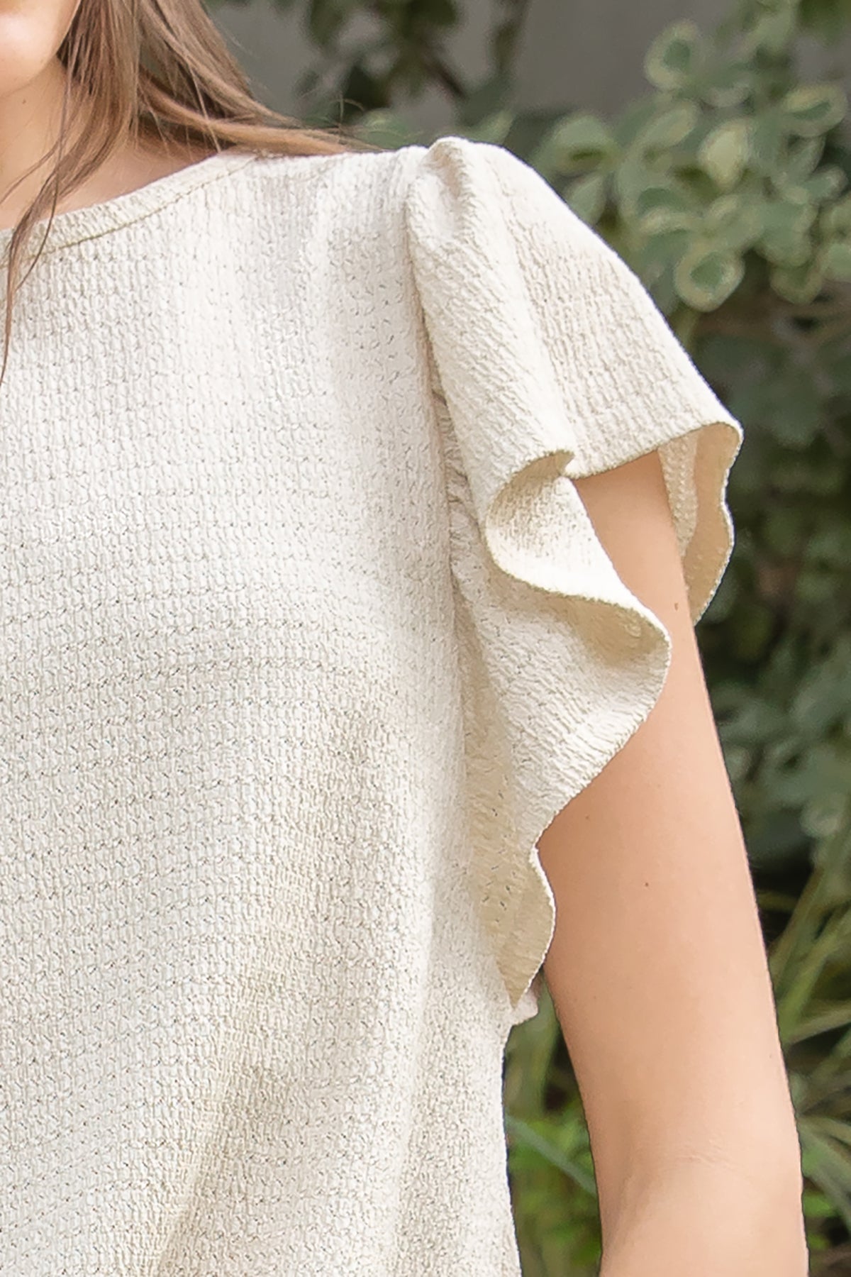 Butterfly Sleeve Textured Solid Top